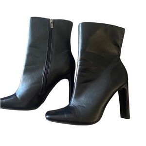 Sasha Black Faux Leather Heeled Boots